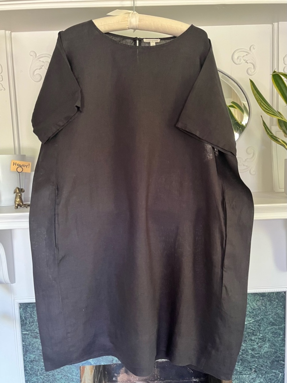 Eileen Fisher Organic Handkerchief Linen Boxy Dress - Black | Size M